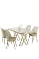 Set masă și scaune (5 bucăți), Hanah Home, Vals, Alb / Auriu / Crem