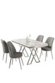 Set masă și scaune (5 bucăți), Hanah Home, Vals, Alb / Crom / Gri