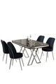 Set masă și scaune (5 bucăți), Hanah Home, Vals, Marmură neagră / Crom / Antracit