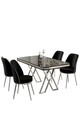 Set masă și scaune (5 bucăți), Hanah Home, Vals, Marmură neagră / Crom / Negru