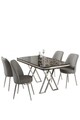 Set masă și scaune (5 bucăți), Hanah Home, Vals, Marmură neagră / Crom / Gri