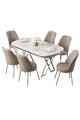 Set masă și scaune (7 piese), Hanah Home, Lai, Alb / Crom / Cappuccino