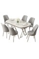 Set masă și scaune (7 piese), Hanah Home, Lai, Alb / Crom / Gri