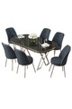 Set masă și scaune (7 piese), Hanah Home, Lai, Marmură neagră / Crom / Antracit