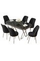 Set masă și scaune (7 piese), Hanah Home, Lai, Marmură neagră / Crom / Negru