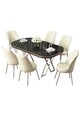 Set masă și scaune (7 piese), Hanah Home, Lai, Marmură neagră / Crom / Crem