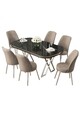 Set masă și scaune (7 piese), Hanah Home, Lai, Marmură neagră / Crom / Cappuccino