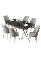 Set masă și scaune (7 piese), Hanah Home, Lai, Marmură neagră / Crom / Gri