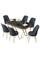 Set masă și scaune (7 piese), Hanah Home, Lai, Marmură neagră / Auriu / Antracit