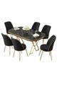 Set masă și scaune (7 piese), Hanah Home, Lai, Marmură neagră / Auriu / Negru