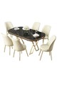 Set masă și scaune (7 piese), Hanah Home, Lai, Marmură neagră / Auriu / Crem