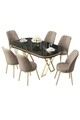 Set masă și scaune (7 piese), Hanah Home, Lai, Marmură neagră / Auriu / Cappuccino