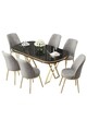 Set masă și scaune (7 piese), Hanah Home, Lai, Marmură neagră / Auriu / Gri