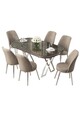 Set masă și scaune (7 piese), Hanah Home, Lai, Antracit / Crom / Cappuccino