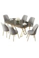 Set masă și scaune (7 piese), Hanah Home, Lai, Antracit / Auriu / Gri