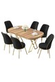 Set masă și scaune (7 piese), Hanah Home, Lai, Nuc deschis / Auriu / Negru