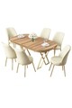 Set masă și scaune (7 piese), Hanah Home, Lai, Nuc deschis / Auriu / Crem