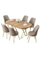 Set masă și scaune (7 piese), Hanah Home, Lai, Nuc deschis / Auriu / Cappuccino