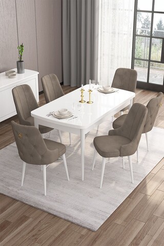 Set masa extensibila si scaune, Hanah Home, Are, Alb / Cappuccino