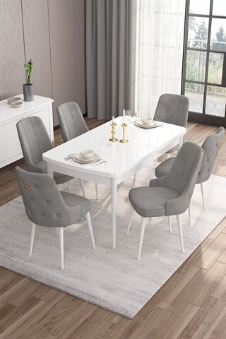 Set masa extensibila si scaune, Hanah Home, Are, Alb/Gri