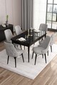 Set masa extensibila si scaune, Hanah Home, Are, Marmură neagră / Gri