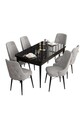 Set masa extensibila si scaune, Hanah Home, Are, Marmură neagră / Gri