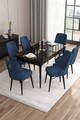 Set masa extensibila si scaune, Hanah Home, Are, Marmură neagră / Albastru marin