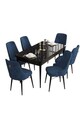 Set masa extensibila si scaune, Hanah Home, Are, Marmură neagră / Albastru marin