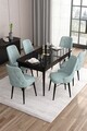 Set masa extensibila si scaune, Hanah Home, Are, Marmură neagră / Verde marin