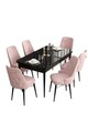 Set masa extensibila si scaune, Hanah Home, Are, Marmură neagră / Roz