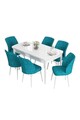 Set masa extensibila si scaune, Hanah Home, Eva, Alb / Turcoaz