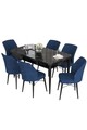 Set masa extensibila si scaune, Hanah Home, Eva, Marmură neagră / Albastru marin