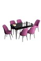 Set masa extensibila si scaune, Hanah Home, Han, Marmură neagră / Violet