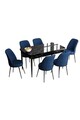 Set masa extensibila si scaune, Hanah Home, Han, Marmură neagră / Albastru marin