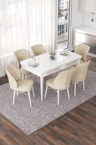 Set masa extensibila si scaune, Hanah Home, Nef, Alb / Crem