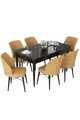 Set masa extensibila si scaune, Hanah Home, Nef, Marmură neagră / Cappuccino