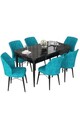 Set masa extensibila si scaune, Hanah Home, Nef, Marmură neagră / Turcoaz