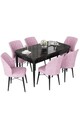 Set masa extensibila si scaune, Hanah Home, Nef, Marmură neagră / Roz