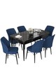 Set masa extensibila si scaune, Hanah Home, Nef, Marmură neagră / Albastru marin