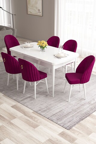 Set masa extensibila si scaune, Hanah Home, Roz, Alb / Damasc