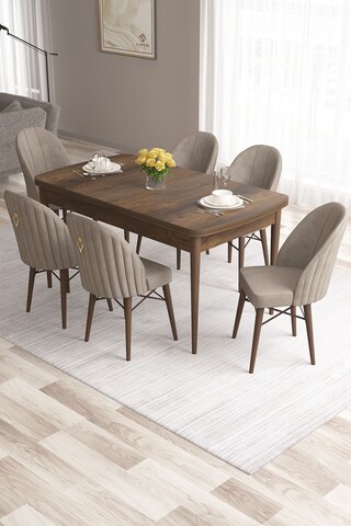 Set masa extensibila si scaune, Hanah Home, Roz, Baroc / Cappuccino