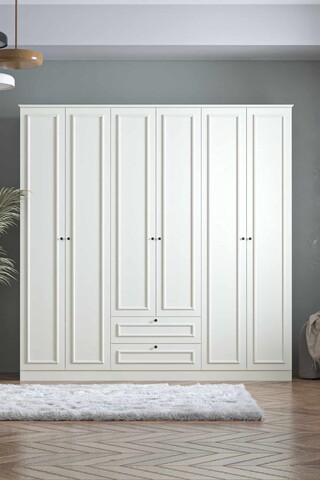 Dulap pentru haine, Hanah Home, Mira 6 210, 209x210x54 cm, Alb