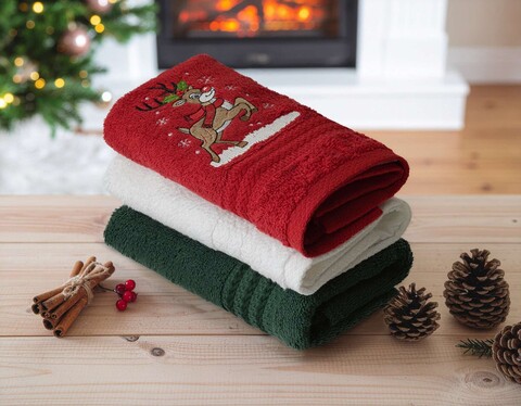 Set prosoape, L'essentiel Maison, Baby Reindeer, Verde / Roșu / Alb