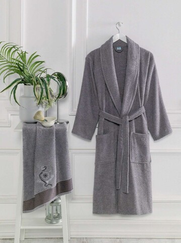 Set halat si prosop de baie, L'essentiel Maison, Cora, Antracit