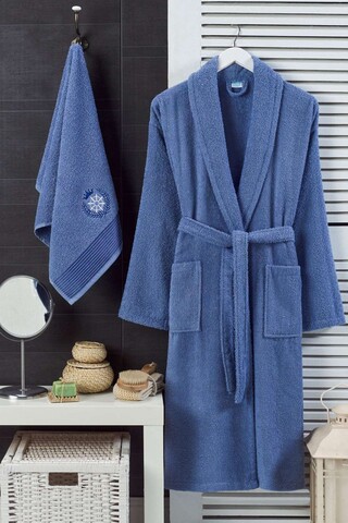 Set halat si prosop de baie, L'essentiel Maison, Cora, Albastru indigo