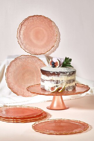 Set farfurii pentru desert, Hermia, 337GLZ1103, Suport: 28 cm (1 bucată), Roz