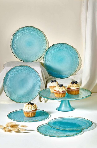 Set farfurii pentru desert, Hermia, 337GLZ1104, Suport: 28 cm (1 bucată), Turcoaz