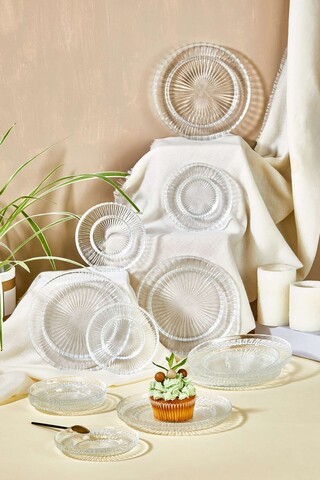 Set pahare pentru ceai, Hermia, 337GLZ1135, Farfurie: 12 x 12 cm (6 bucăți), Transparent