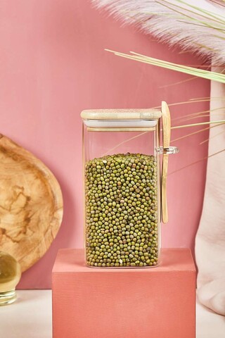 Set recipiente cu capac, Hermia, 337GLZ1141, Capac din bambus (1 bucată), Transparent