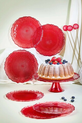 Set farfurii pentru desert, Hermia, 337GLZ1225, Suport: 28 cm (1 bucată), Rosu